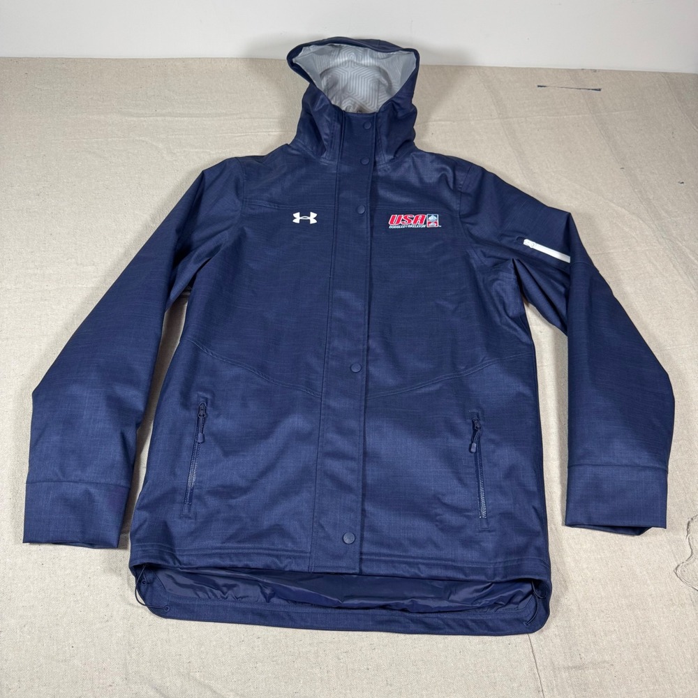 Under Armour Jacket‎ Mens Medium Navy USA Bobsled Skeleton ColdGear Hood